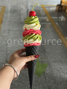 วาฟเฟิลกรวยสีดำยาว รสเชอร์รี่ ราสเบอร์รี่ ของตกแต่งเค้ก ขนมหวาน สีเขียวมัทฉะ ของเล่นจำลอง - Product Image 2