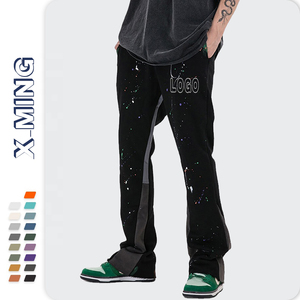 Pantalon de jogging évasé personnalisé pour hommes pantalon de survêtement avec peinture en aérosol pantalon de survêtement évasé à ceinture élastique patchwork pour hommes - Product Image 1