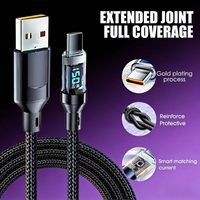 Câble de charge super rapide 120W Type C avec affichage numérique LED, cordon de synchronisation de données tressé en nylon pour smartphone et tablette