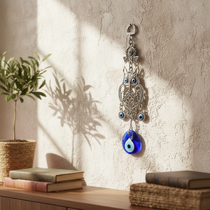 Detallada búho que colgante de pared ornamento con vidrio hecho a mano mal de ojo de cuentas - Product Image 3