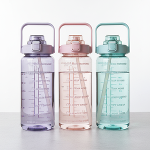 Botella de Agua Motivacional para Viajes, 2L, 2 Litros, 1 Galón, Deportiva, de Plástico, de Gran Capacidad, con Pajita, Marcador de Tiempo, Ecológica - Product Image 1