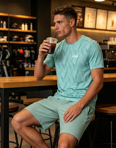T-shirt pour homme de marque haut de gamme en promotion, respirant et tricoté, ensemble short et t-shirt de sport pour homme - Product Image 2