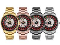 Montre à quartz pour homme, bracelet en acier inoxydable, cadran lumineux, résistante à l'eau 30M, design roue de roulette de casino, style tendance