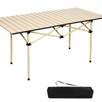 Table de camping pliante portable avec sac de transport, structure en acier, design rectangulaire pour intérieur, extérieur, camping, jardin, fête, terrasse