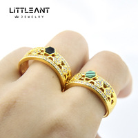 Ensemble bracelet et anneaux décorés de trèfle à quatre feuilles en laiton plaqué or 18 carats non terni pour filles
