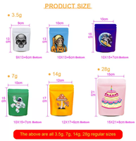 Sac et boîte en mylar personnalisé de 3.5g 7g 14g 28g, sacs en mylar à fermeture éclair de forme spéciale découpée avec logo, Carton d'emballage