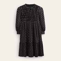 Robe midi plissée décontractée à pois pour femmes, robe élégante froncée à manches longues avec nœud frontal et balançoire
