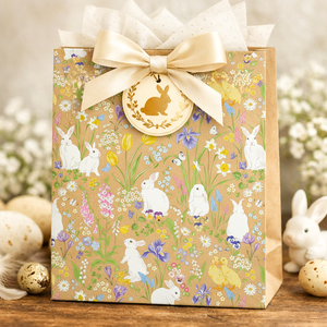 Floral Rabbit <b>Pattern</b> Kraft Gift Bag Double-Sided Coated <b>Paper</b> for Packaging and Crafting - Product Image 1