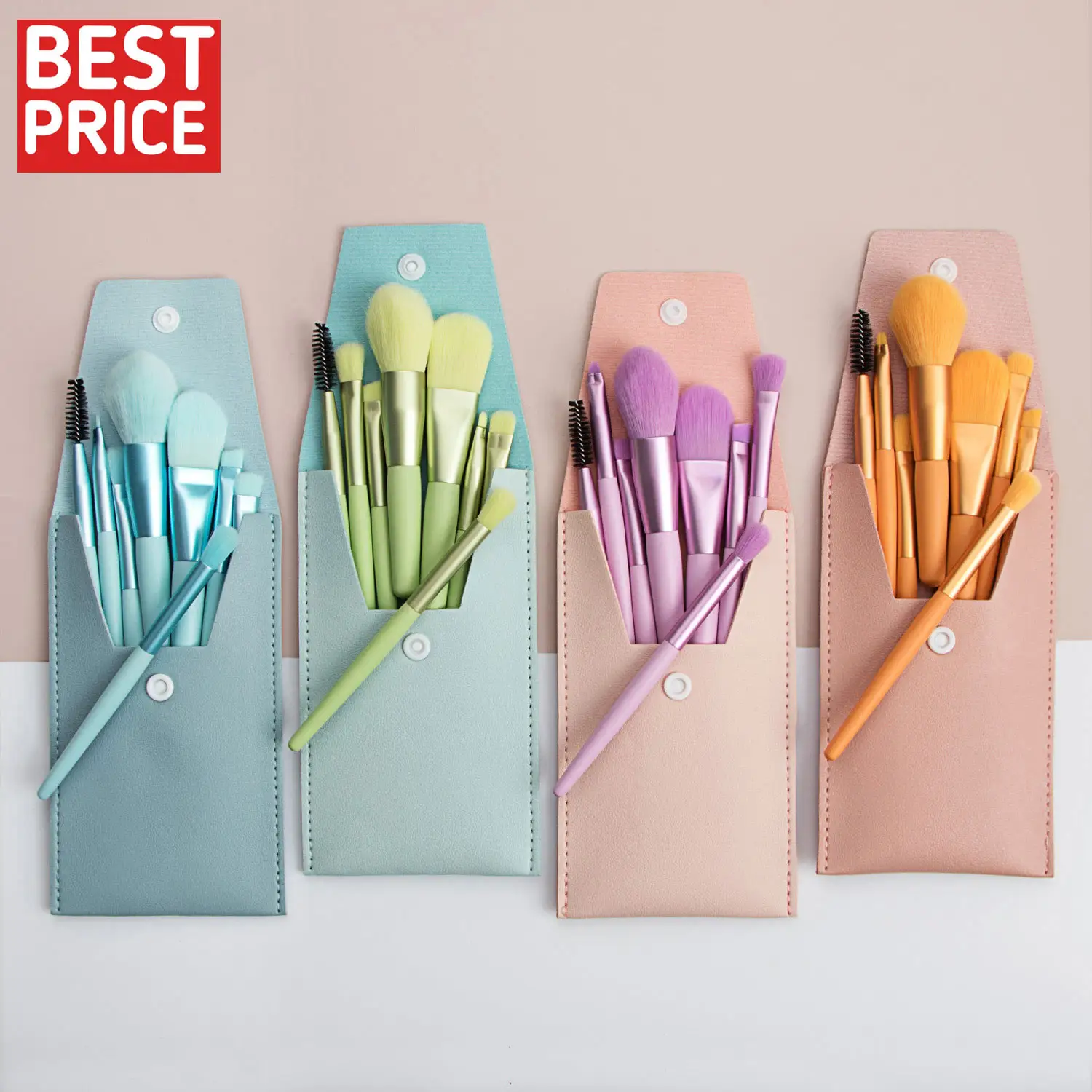 New 8pcs Mini makeup brushes with matte wooden handle portable soft hair makeup brush set beauty tools