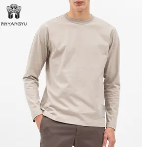Buena calidad 100% algodón Nuevo estilo deportes hombres manga larga Camiseta negra suelta de gran tamaño cuello redondo hombres camisa de fondo
