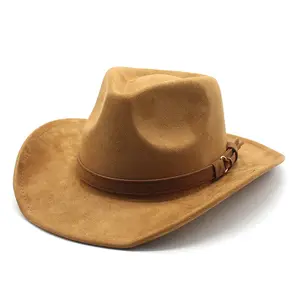 Exquisite Suede Western Cowboy Hat Fashionable Headwear in Luxurious Velvet Texture Felted Panama Hat