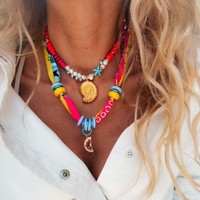 Dubbellaags Kraal Handgemaakte Ketting Oceaan Serie Fruit Thema Ketting Multi Charmes Geweven Lint Kettingen
