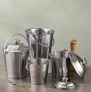 Chất Lượng Cao <span class=keywords><strong>18Cm</strong></span> Đường Kính Thép Không Gỉ Kim Loại Xô Đá Bia Xô Với Nắp Và Xử Lý - Product Image 5