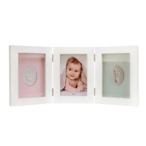 Benutzer definierte Geburtstags dusche Geschenkset Ton Handabdruck Fußabdruck Kits Weiß Holz Baby Foto rahmen Display