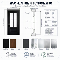 Porte simple moderne française personnalisée avec panneau en verre insonorisé pour applications intérieures et d'entrée