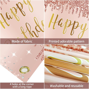 Dekorasi Latar Belakang Spanduk Selamat Ulang Tahun Rose Gold Perlengkapan Dekorasi Dinding Foto Latar Belakang Pesta Tema Merah Muda untuk Anak Perempuan dan Wanita - Product Image 5