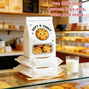 Sacs de boulangerie en papier kraft blanc biodégradable et recyclé, avec fenêtre et fermeture à languette rose, pour biscuits, chocolats et bonbons - Product Image 5