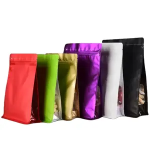 OEM 8 sides seal zipper lock packaging flat bottom plastic coffee bags aluminum foil compound printed stand up pouch with logo