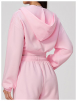 Sweat-shirt court à capuche zippé pour femme, veste de sport ajustée avec découpe à la taille, vêtement d'extérieur pour le fitness et l'entraînement avec doublure en polaire
