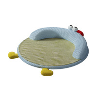 Tapis rafraîchissant double face pour animaux de compagnie, motif crabe de dessin animé mignon, avec oreiller de soutien cervical en U en rotin tressé, coussin de couchage d'été pour chats et chiens