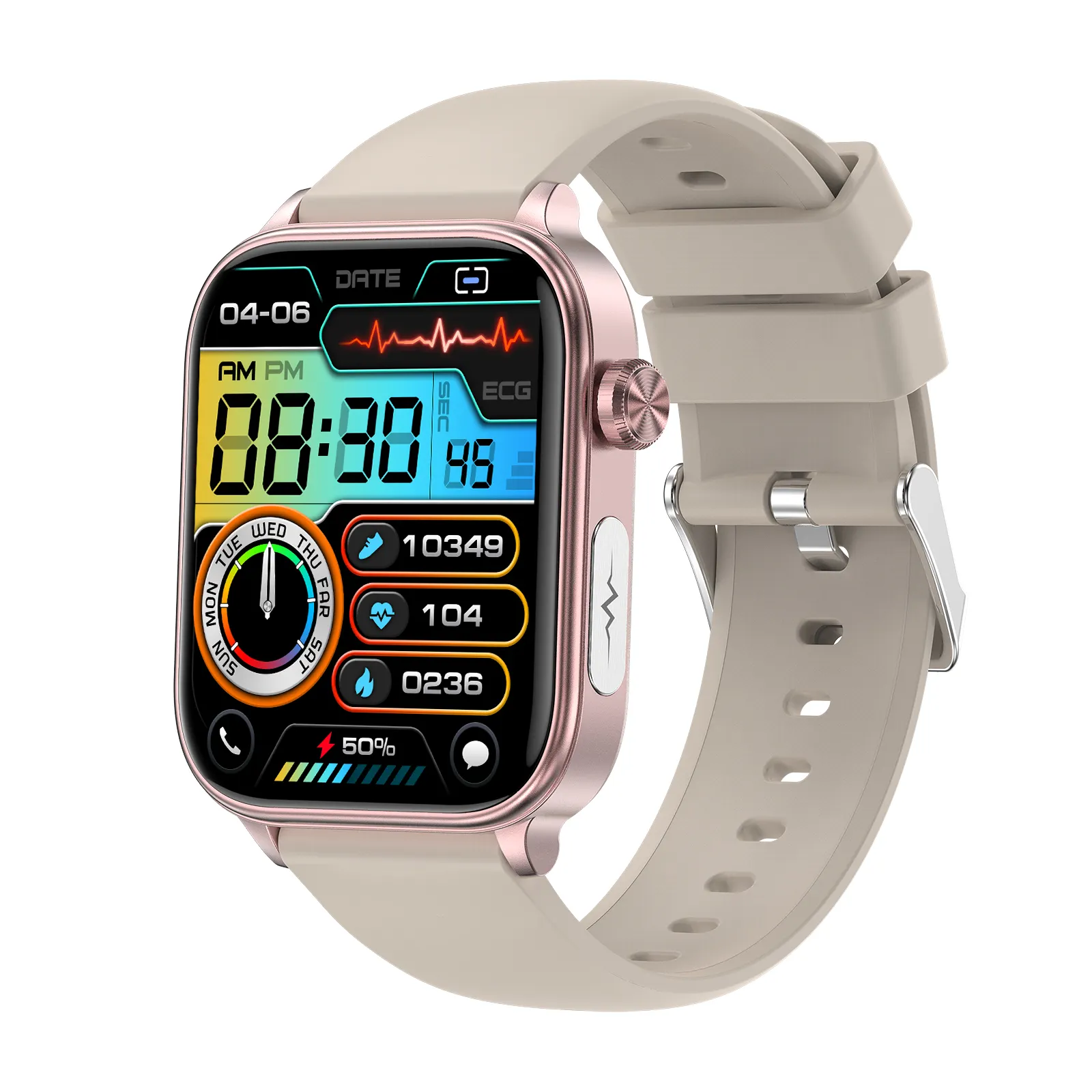 Alta qualidade nova chamada BT ECG 1.96 Polegada pressão arterial oxigênio no sangue temperatura do corpo para homem smartwatch ip68 et570 silicone