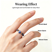 Natürlicher Kristall-Perlen-Stretchring mit Herz-Edelstein-Anhänger, elastischer Fingerring für Damen, stapelbarer Modeschmuck, Großhandelsangebot