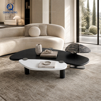 Ensemble de tables basses de luxe 3 pièces en marbre bicolore de forme organique, style Japandi, pour salon de villa, vente en gros directe usine OEM
