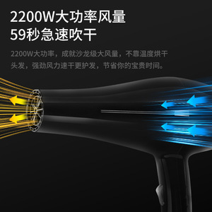 Sèche-cheveux 2200W haute puissance, ions négatifs, qualité professionnelle, séchage rapide, pour la maison et les dortoirs - Product Image 1