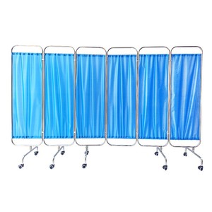 KS Stainless Steel Folding <b>Screen</b> <b>Partition</b> With Wheels Blue Curtain For Clinics And Health Centers Foldable Movable Hospital - Product Image 2