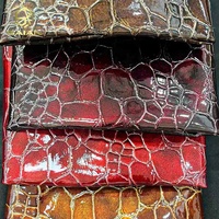 Bahan Kulit Sintetis PU Motif Batu Buaya Mengkilap Berkilau Tinggi untuk Sepatu Tas Dompet Aksesoris