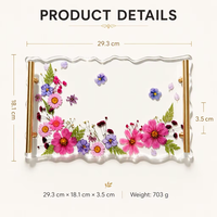 Plateau de vanité personnalisé en résine époxy avec fleurs pressées, modèle transparent, poignée dorée de luxe, organisateur de bijoux, décoration d'intérieur