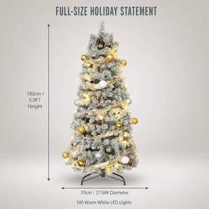 Sapin <span class=keywords><strong>de</strong></span> <span class=keywords><strong>Noël</strong></span> floqué pré-éclairé 180 cm (6 pieds) en PVC, <span class=keywords><strong>arbre</strong></span> <span class=keywords><strong>de</strong></span> <span class=keywords><strong>Noël</strong></span> artificiel décoré <span class=keywords><strong>avec</strong></span> 100 lumières LED pour salon, hall d'hôtel, festival - Product Image 3