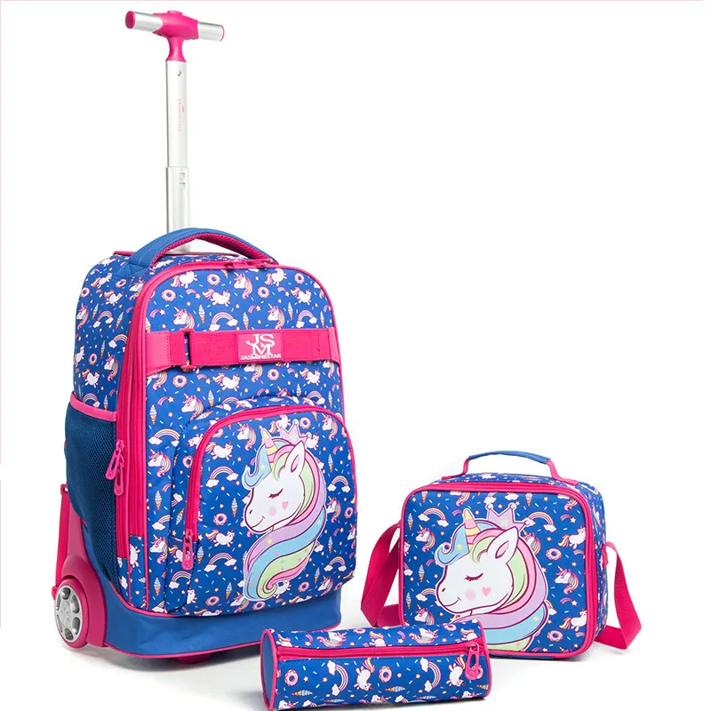 حقائب ظهر للطلاب من Jasminestar مع عربة بعجلات مجموعة حقائب مدرسية هدايا كرتونية للأطفال حقيبة ظهر للمدرسة بعجلات