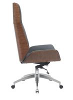 Chaise de bureau ergonomique de style mid-century moderne en bois courbé, cuir PU, mousse moulée, base en alliage d'aluminium, pour la maison, le bureau, l'atelier, chaise de direction fixe