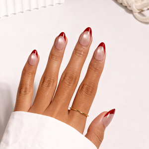 Ongles <span class=keywords><strong>en</strong></span> acrylique de haute qualité de forme <span class=keywords><strong>amande</strong></span> œil-de-chat, couleur rouge style français, à presser, couvrance totale, avec colle, lingette et lime - Product Image 3
