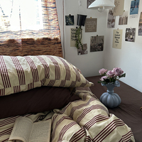 Ensemble de literie en coton lavé ultra doux, respirant, doux pour la peau, rayé rouge, pour la maison et l'hôtel