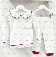 Ensembles de pyjama de Noël pour enfants ensembles de pyjamas pour enfants en coton rouge personnalisé col à volants ensembles de pyjamas pour bébés filles
