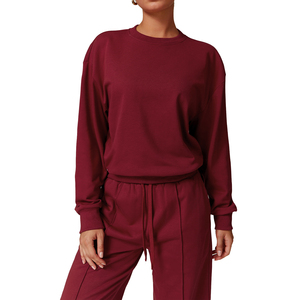 Combinaison de sport d'hiver pour femmes ensemble de combinaison <span class=keywords><strong>pantalon</strong></span> évasé de fitness confortable avec pull à cordon de serrage doux vêtements de sport thermiques - Product Image 1