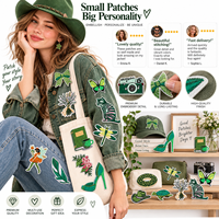 Patch brodé thermocollant et à coudre en gros, motifs vert, Kawaii, papillon, fée, fleur, chapeau de cowboy, tortue