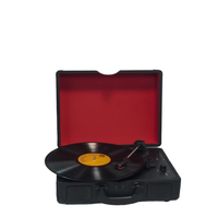 Tourne-disque vinyle portable en plastique de haute qualité, style rétro vintage, avec 3 vitesses et haut-parleurs, tourne-disque noir