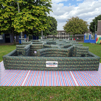 Grand château gonflable en PVC écologique vert 9x11m, parcours d'obstacles interactif extérieur pour enfants et adultes, jeu parent-enfant