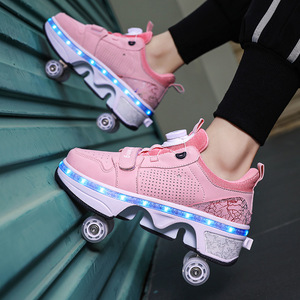 Roller Shoes Pink Mesh Flashing Wheels Double Row For Kids And Adults Size 35 40 - Product Image 1
