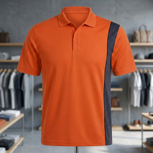<b>Orange</b> Short Sleeve <b>Polo</b> Shirt With Navy Color Blocking Design Men's Regular Fit Moisture Wicking Rugby Apparel Summer Wear - Product Image 2