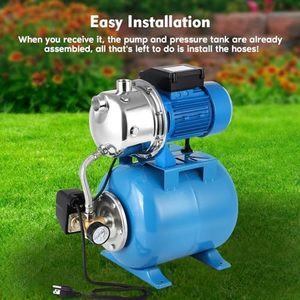 Pompe à jet pour puits peu profond en acier inoxydable haute efficacité, système de surpression automatique de 6 gallons avec réservoir sous pression pour l'irrigation domestique et agricole - Product Image 6