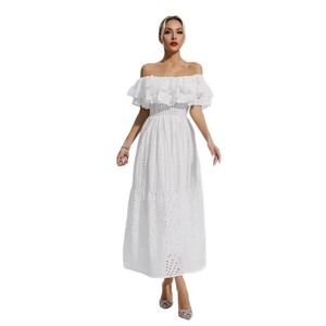 Vestido largo elegante con hombros descubiertos, cintura imperio, espalda descubierta, transpirable, para mujer. - Product Image 5