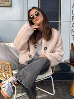 Veste Blazer en Polaire à Boucle pour Femme, Style Européen et Américain, Printemps 2025, Col Boutonné, Motif 3D, Polyester, PB&ZA Transfrontalier