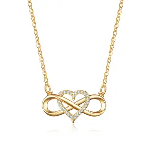 Kalung liontin hati keberuntungan CZ kalung cinta tanpa batas warna perak emas mode romantis untuk hadiah perhiasan wanita