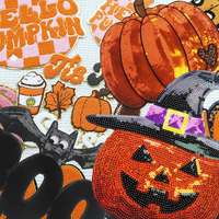 2026 Vente en gros personnalisée de grandes écussons thermocollants d'Halloween en chenille, à sequins et brodés, motifs Citrouille et Fantôme BOO, pour vêtements