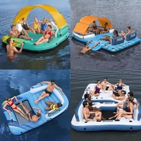 Île flottante gonflable en PVC, radeau, maison flottante, lit à coussin d'air, deux chaises longues pliantes aquatiques