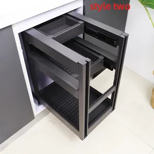 Organisateur d'armoires de cuisine extractible en aluminium Accessoires de rangement de cuisine Panier à tiroir extractible Garde-manger